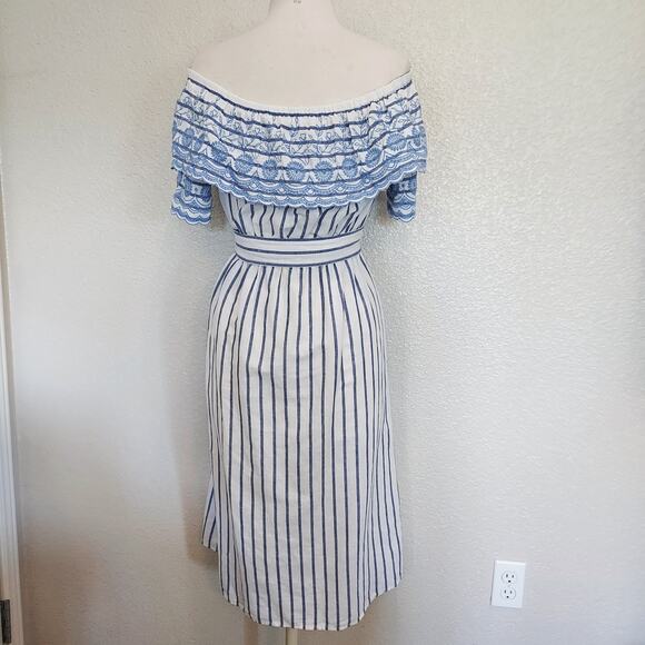Baby Blue Embroidered Striped Maxi Dress - Picture 10 of 11